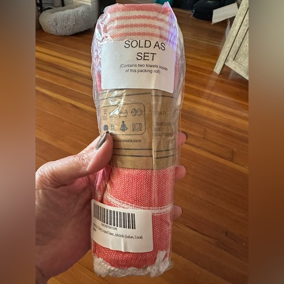 Ephesus Turkish Hand Towels - coral and White - Picture 7 of 7